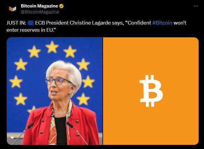 EZB-Chefin Lagarde: Bitcoin wird nicht in EU-Reserven aufgenommen